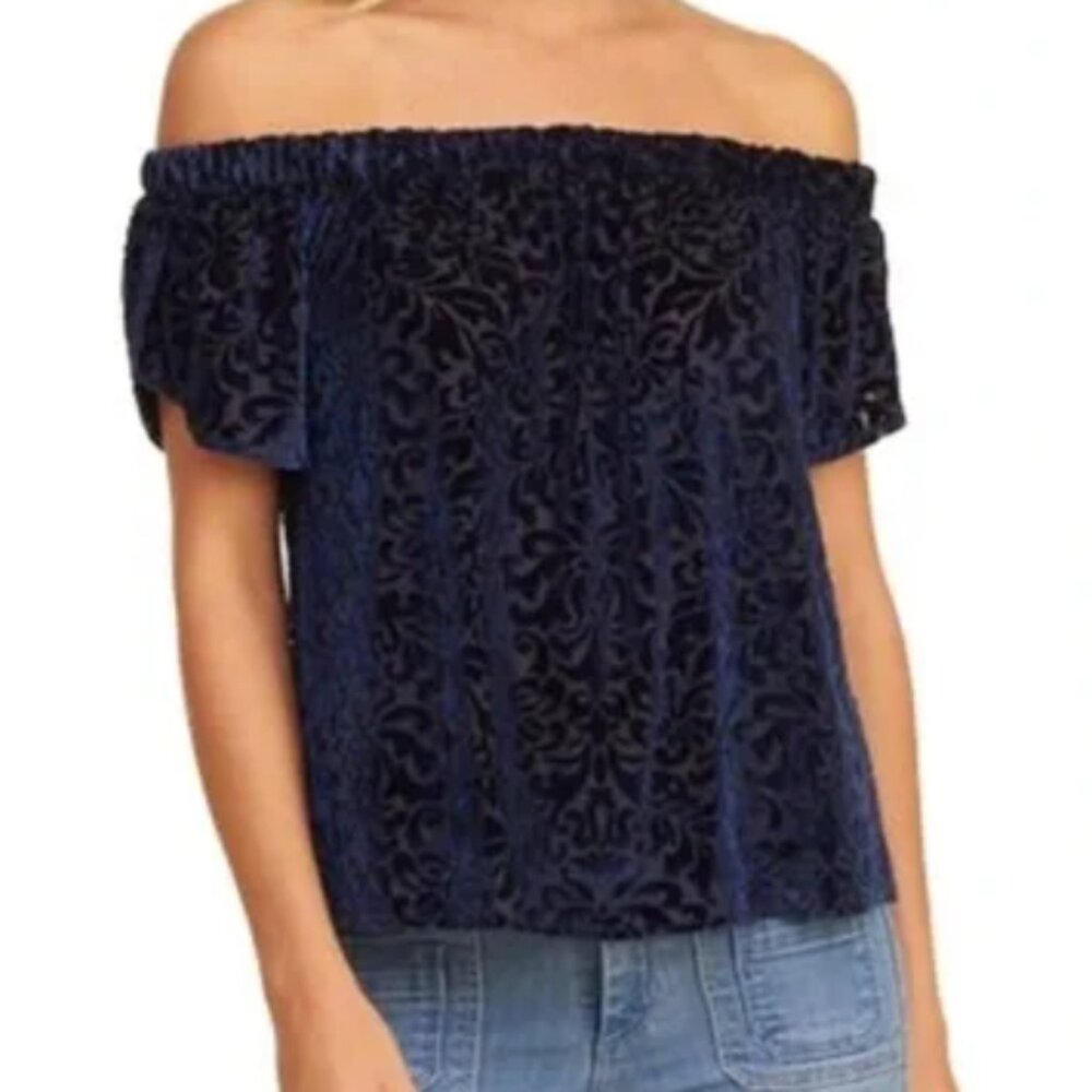 Hollister Velvet Navy Blue Off the Shoulder Top